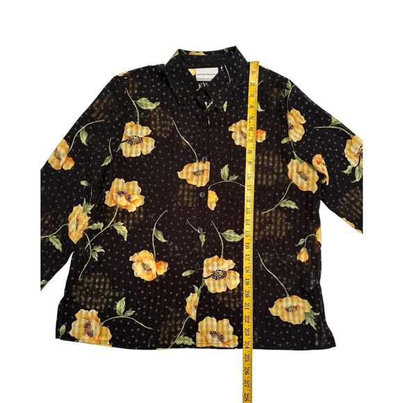 Alfred Dunner Floral Button Down Sheer Blouse Womens 8P Black Gold Long Sleeve - Picture 14 of 17